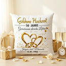 Kissen Goldene Hochzeit mit Champagnergläsern und elegantem Jubiläumsdesign
