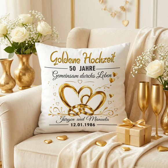 Goldene Hochzeit Kissen personalisiert als stilvolle Geschenkidee zum Ehejubiläum
