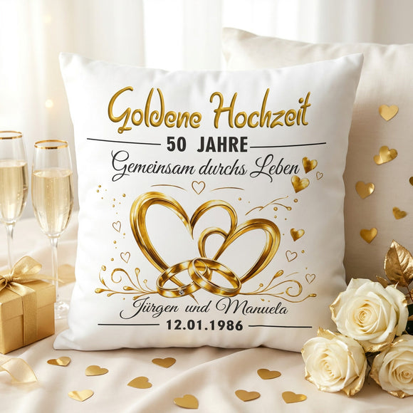 Personalisiertes Kissen für die Goldhochzeit mit Namen