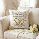 Goldene Hochzeit Geschenk mit personalisiertem Dekokissen und edlem Goldmotiv