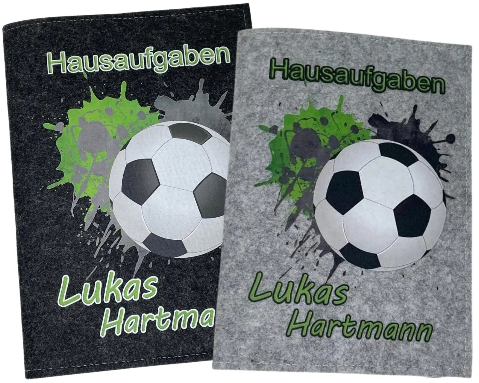 Hausaufgabenheft Hülle Filz Fussball grün hell inkl Heft Schulheft Schutzhülle Umschlag Geschenkidee Einschulung personalisierbar mit Namen