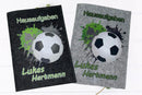 Schulheft-Hüllen aus grauem und schwarzem Filz mit realistischem Fußball und Farbsplash-Design.