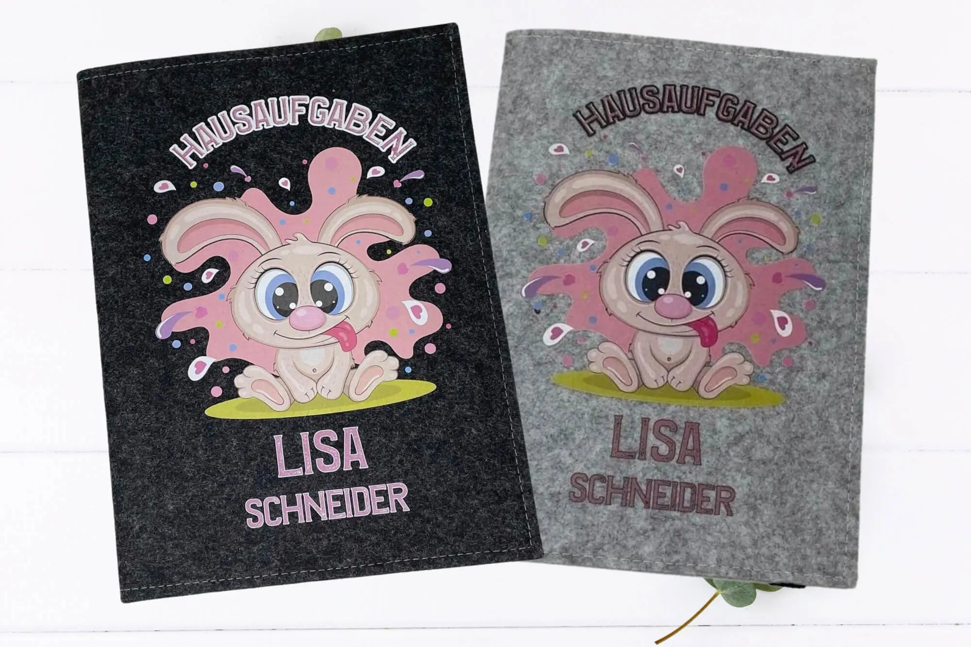 Lustige Hasen-Hülle für Hausaufgaben – perfekt als Geschenk zur Einschulung.