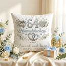 Himmelshochzeit Kissen personalisiert mit großer 64 und Herzen