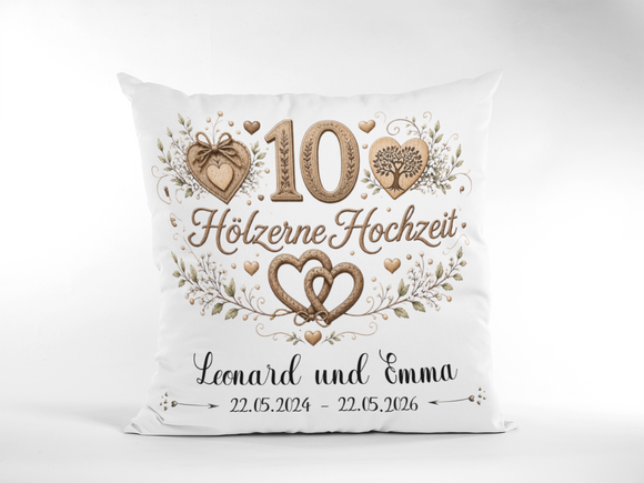 Geschenk zur Hölzerne Hochzeit Kissen mit Wunschnamen