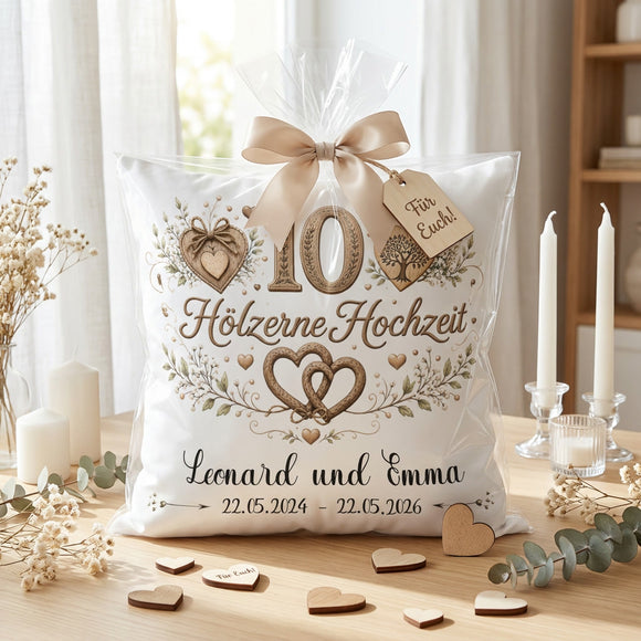 Romantisches Kissen zur Hölzerne Hochzeit für Ehepaare