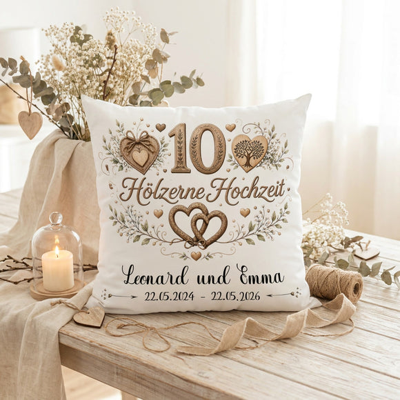 Geschenkidee Hölzerne Hochzeit Kissen personalisiert