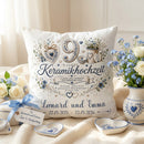 Geschenk 9. Hochzeitstag – personalisiertes Kissen zur Keramikhochzeit mit Keramik- und Herzmotiv