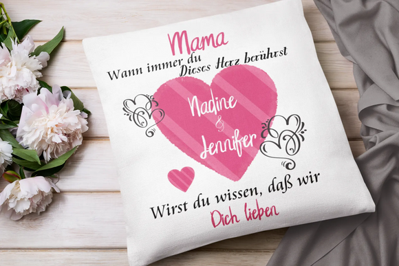 Mama Kissen personalisiert mit großem Herzmotiv und Namen