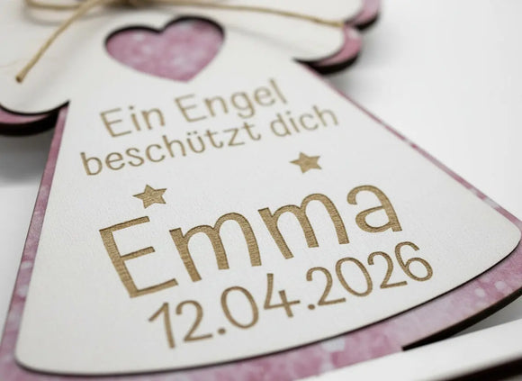 Schutzengel aus Holz mit Name personalisiert für Kinder