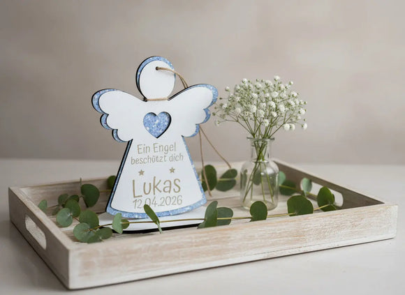 Holz Schutzengel personalisiert mit Gravur Kommunion Geschenk