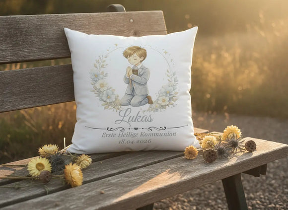 Kissen zur Erstkommunion personalisiert mit Name – christliches Kommunions Geschenk