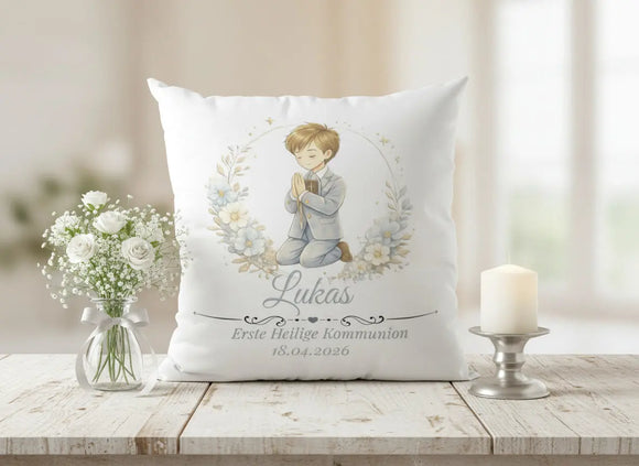 Erinnerungsgeschenk zur Erstkommunion – personalisiertes Kissen mit Namen
