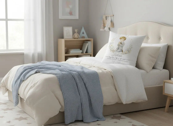 Geschenk zur Kommunion Junge – personalisiertes Dekokissen mit Gebetsmotiv