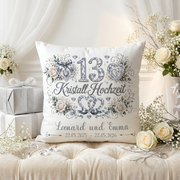 Personalisiertes Kissen zur Kristallhochzeit mit Kristallmotiven und individueller Gestaltung