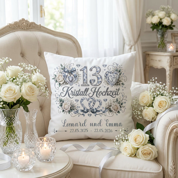 Personalisiertes Jubiläumskissen für 13 Jahre Ehe im stilvollen Kristall-Design