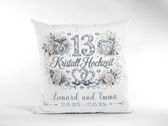 Geschenk Kristallhochzeit – personalisiertes Kissen mit Namen und Datum