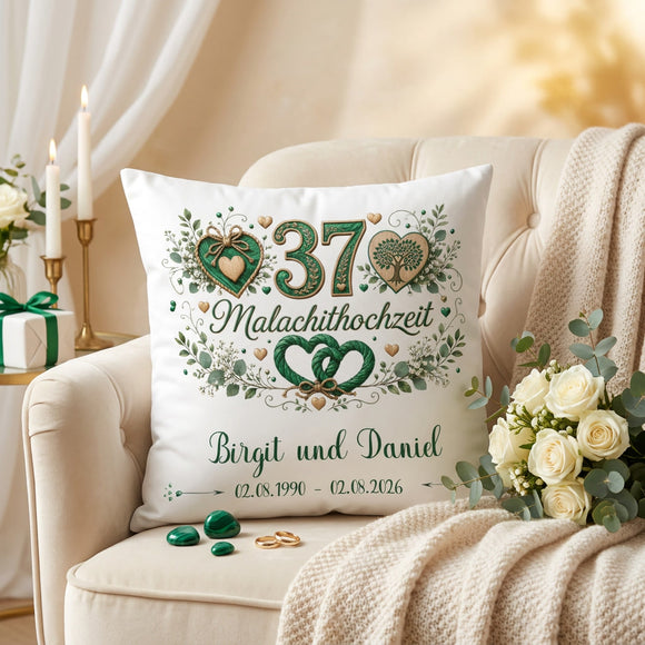 Geschenk zum 37. Hochzeitstag mit romantischem Malachithochzeit-Design und Namen des Ehepaares