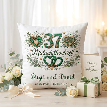 Geschenk Malachithochzeit – personalisiertes Kissen mit Namen und Datum