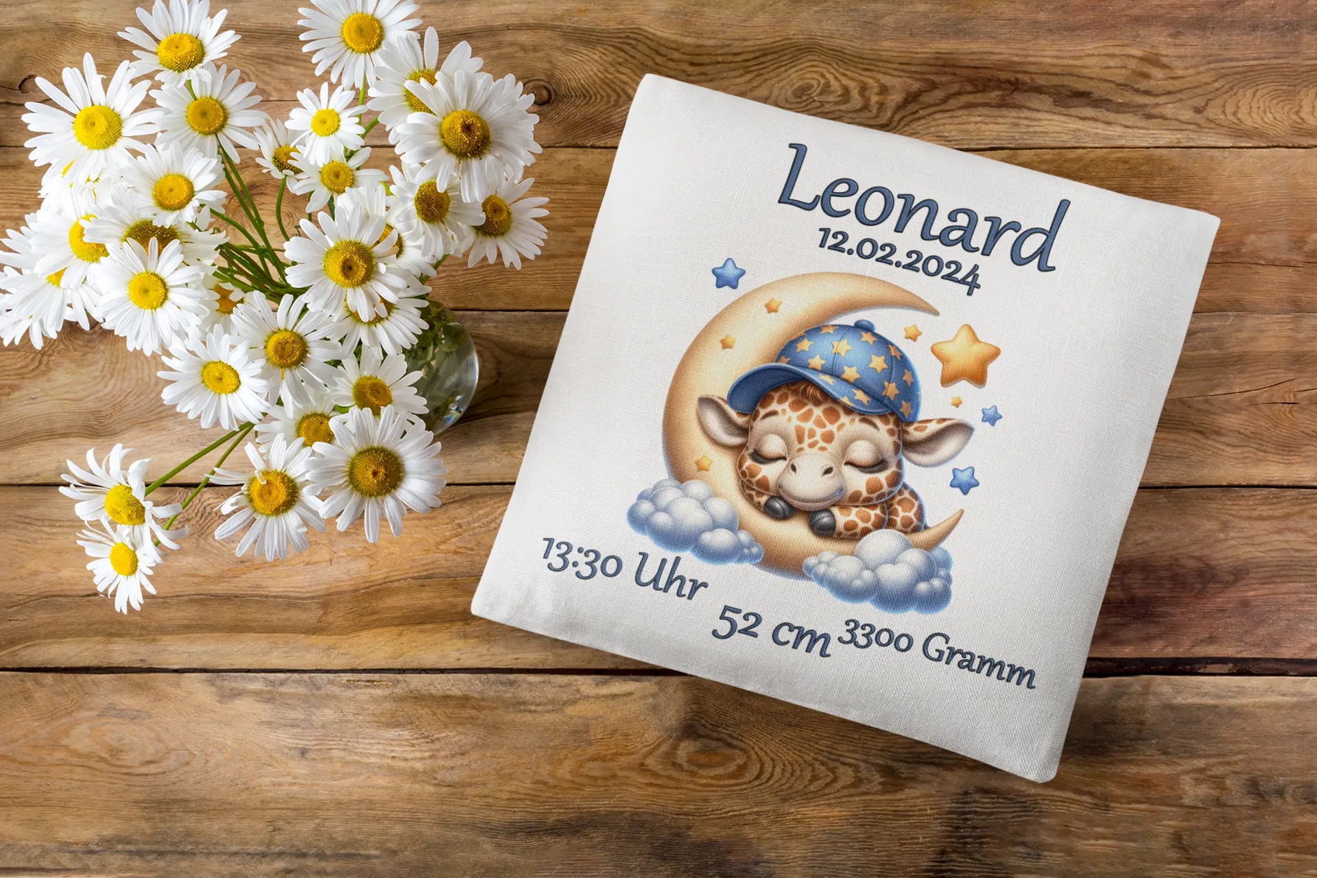 EZYshirt Personalisiertes Baby Kissen 40x40cm - Safari Tiere Design Zur Geburt