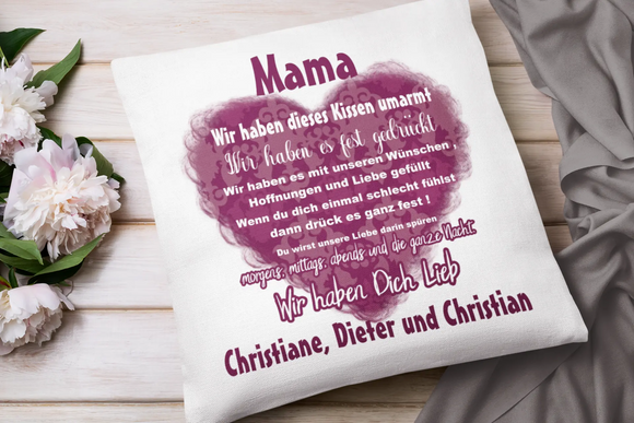 Personalisiertes Kissen mit Herz und Text – Geschenk für Mama