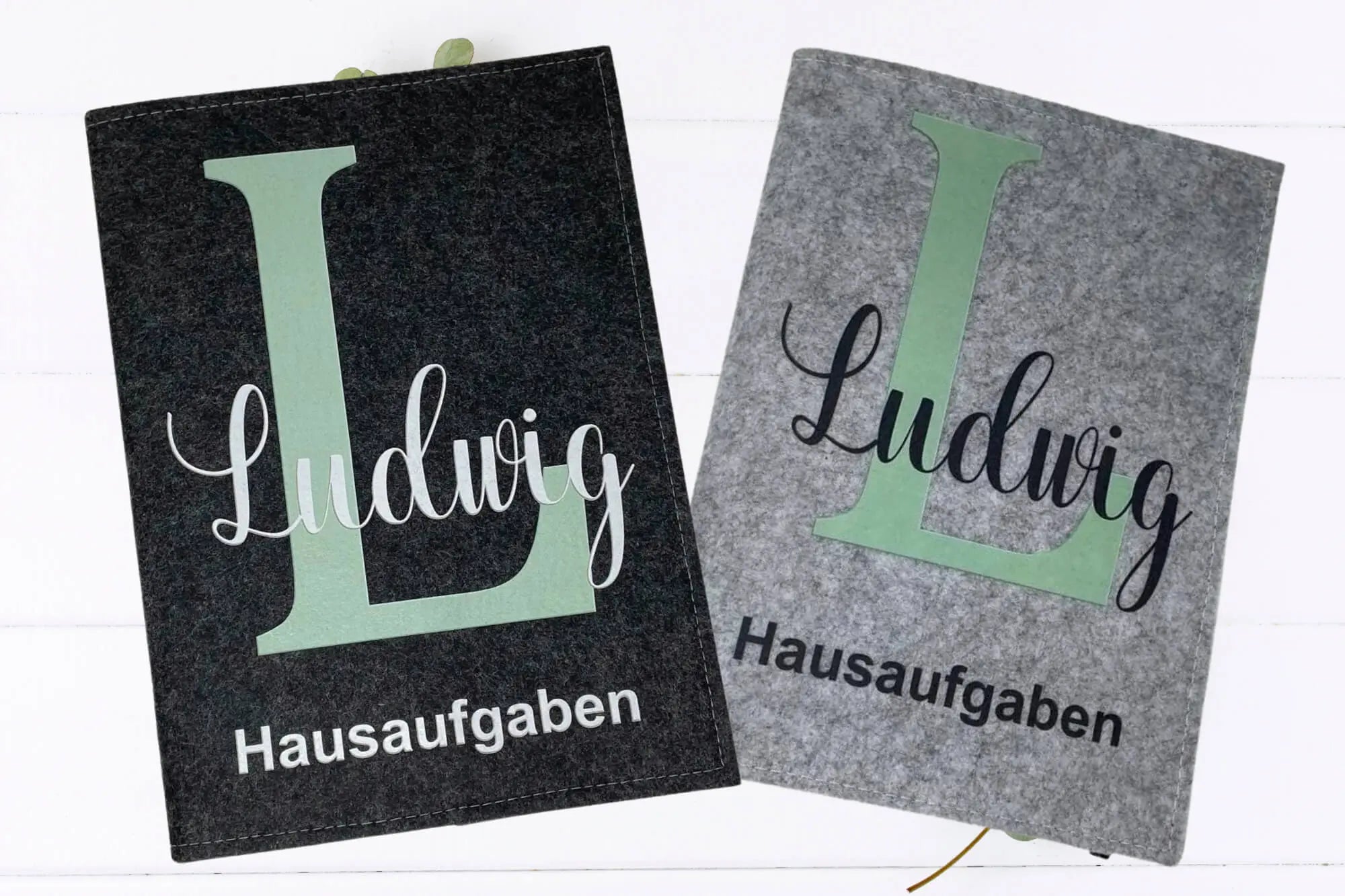 Filzhülle Hausaufgaben mintgrün mit Name 
