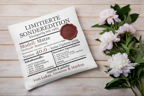 Witziges Kissen personalisiert – Geschenk für Freunde oder Kollegen

