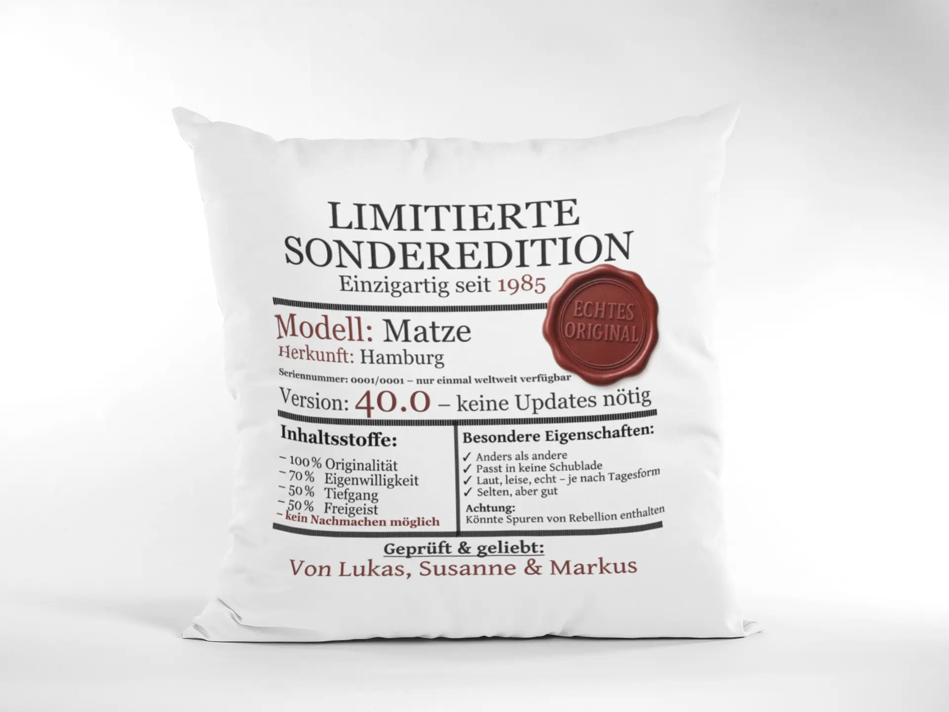 Kissen als Geburtstagsgeschenk – personalisierte Sonderedition mit Version 50.0