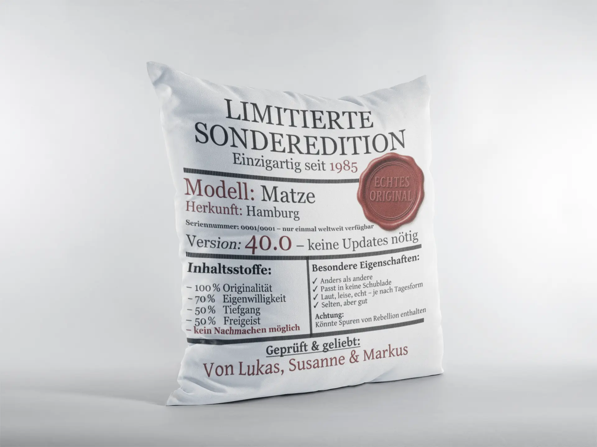Dekoratives personalisiertes Kissen zum 60. Geburtstag mit individuellen Eigenschaften