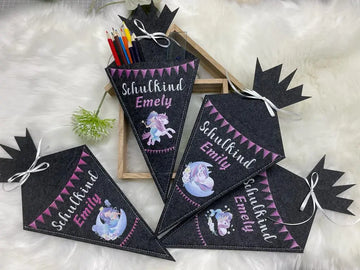 Personalisierte Schultüte aus Filz mit Name Leon und Tiermotiv