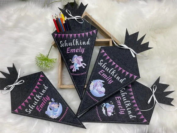 Personalisierte Schultüte aus Filz mit Name Leon und Tiermotiv