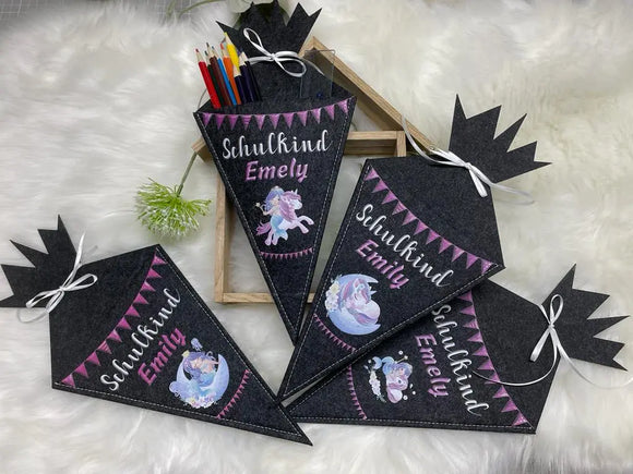 Tisch-Schultüte aus Filz mit Pferd, Hund und Katze zur Auswahl