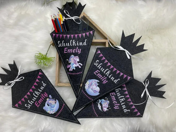 Kleine Schultüte aus Filz für Jungen und Mädchen zum Schulanfang