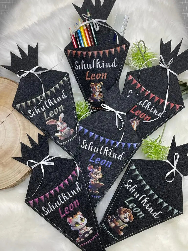 Personalisierte Schultüte Filz | Einschulung Geschenk | Einschulungsgeschenke mit Name | Geldgeschenk Schulanfang Mädchen Junge | Zuckertüte