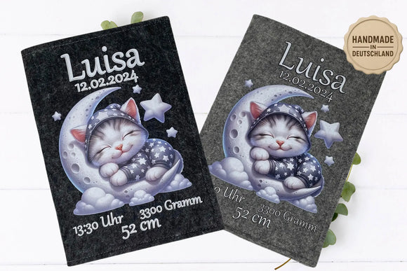 Traumhafte U-Heft-Hülle mit Sternenkätzchen – perfektes Geschenk zur Geburt oder Taufe.
