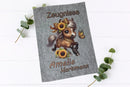 Handgefertigte Filzmappe mit kleinem Pferd, Sonnenblumen, Leopardenschleife und personalisiertem Namen
