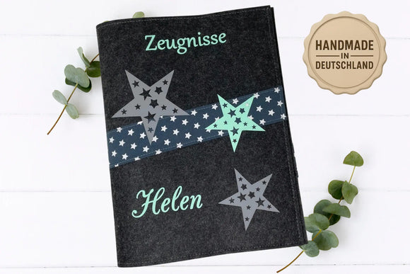 Schulzeugnismappe mit auffälligem mintfarbenem Akzentstern und moderner Gestaltung für Kinder