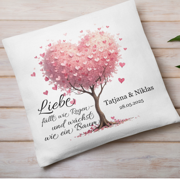 Personalisiertes Hochzeitskissen mit Namen & Datum – Herzbaum – Geschenk zur Hochzeit 