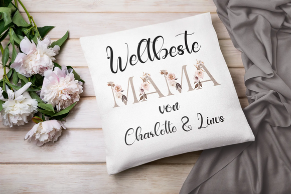Mama Kissen personalisiert mit Blumenmotiv und Namen