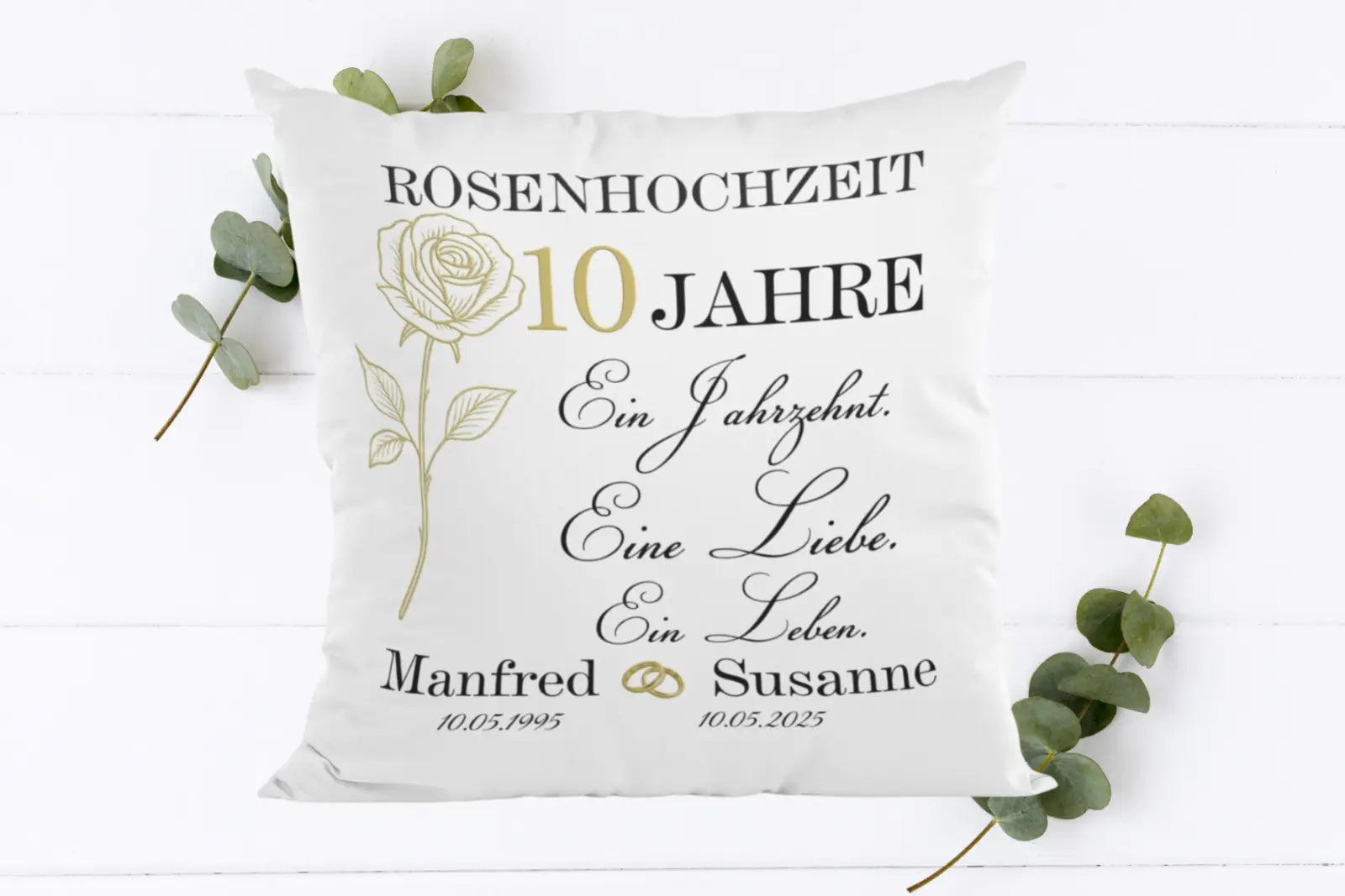 Personalisiertes Kissen zur Rosenhochzeit – 10 Jahre Ehe | Geschenk zum Hochzeitstag Fadensalat-shop