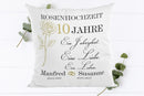 Kissen 10 Jahre Ehe – Rosenhochzeit Kissen mit goldener Rose und Hochzeitsspruch für Manfred & Susanne