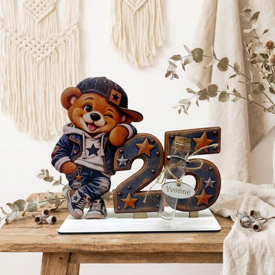 Geldgeschenk 25. Geburtstag Mann mit Teddy und personalisiertem Namen
