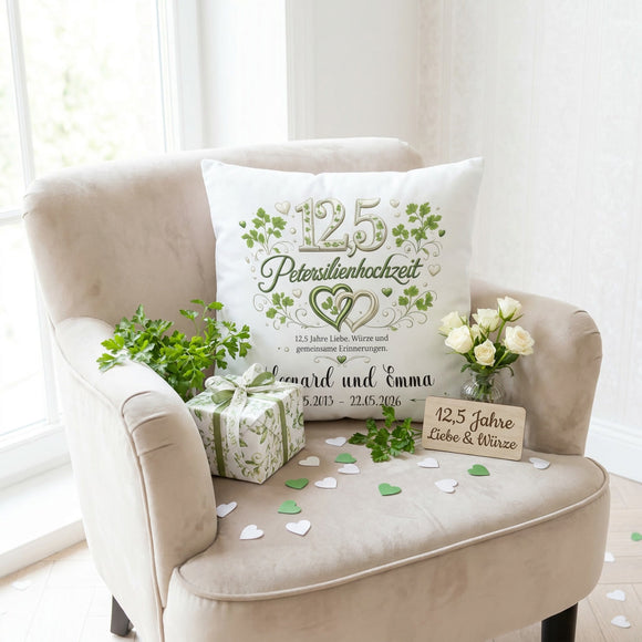 Petersilienhochzeit Geschenk als individuelles Kissen für 12,5 Jahre Ehe