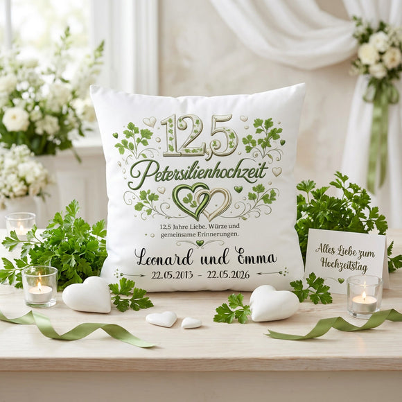 Petersilienhochzeit Kissen mit Namen als Erinnerung an 12,5 gemeinsame Ehejahre