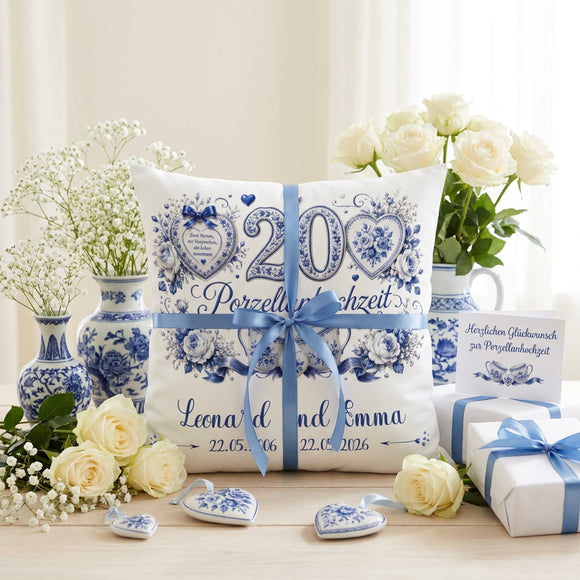 Porzellanhochzeit Kissen personalisiert als romantisches Hochzeitsjubiläum Geschenk