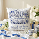 Geschenk Porzellanhochzeit – personalisiertes Kissen mit Namen und Datum zum 20. Hochzeitstag