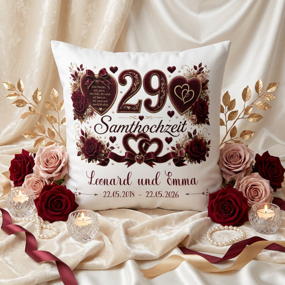 Geschenk Samthochzeit – personalisiertes Kissen mit Namen und Datum zum 29. Hochzeitstag