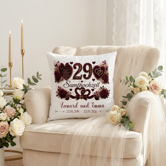 Personalisiertes Jubiläumskissen für 29 Jahre Ehe im stilvollen Samt-Design