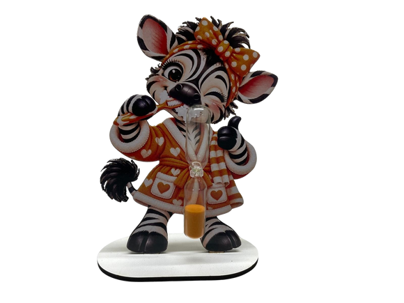 Zahnputzuhr Zebra mit orangefarbener Schleife und passender Zahnbürste