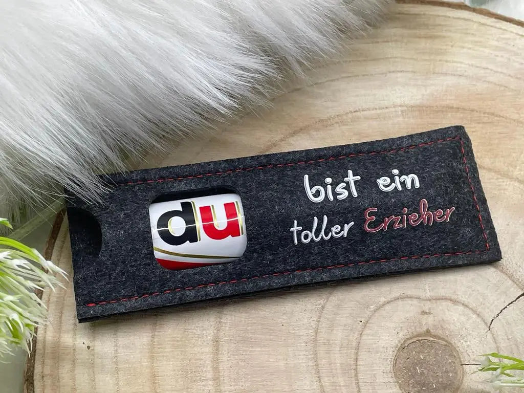 Verpackung mit Text für einen kleinen Schokoriegel – Geschenk für Kita-Team